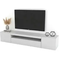 Dmora Fernsehschrank Dfirman, Niedriges Sideboard für Wohnzimmer mit 3 Türen, Sockel für TV-Möbel, 100 % Italy, cm 200x40h37, weiß glänzend