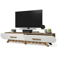 Dmora Fernsehschrank Dpereyr, Ständer für Wohnzimmerfernseher, Niedriges Wohnzimmer-Sideboard, TV-Ständerbasis, 205x37h50 cm, Walnuss und Weiß