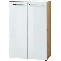 KADIMA DESIGN Aktenschrank Abschließbar | 80x120x37 cm | Glasfront ESG Soft-Close | Büroschrank Chalet-Eiche-Nb./Weiß | Made in Germany