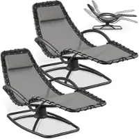 TecTake Gartenliege ergonomisch Schwingfunktion Textilene atmungsaktiv Kopfpolster abnehmbar Armlehnen gepolstert Stahl 120kg grau