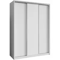 Masseno Schiebetürenschrank NISSE 150/205/60 cm Kleiderschrank mit Schubladen Schlafzimmer Schrank 3-türig Weiß + Satin