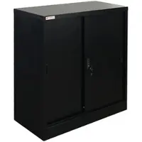 Proregal Aktenschrank ELEPHANT Mit Abschließbaren Schiebetüren HxBxT 90x90x40cm 2 Ebenen Stahl Pulverbeschichtet Schwarz