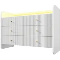 OKWISH Sideboard aus Spanplatte Weiß 120x40x75 cm mit LED-Beleuchtung, 6 Schubladen und wellenförmigem Rillendesign