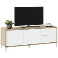 Dmora TV-Ständer Dayha, Sideboard für Fernseher mit 2 Türen, TV-Ständer im Wohnzimmer, Fernsehschrank, Sideboard für Wohnzimmer, 130x41h47 cm, Eiche und Weiß