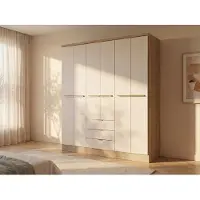 Vente-unique Kleiderschrank mit 6 Türen & 3 Schubladen - 180 cm - Beige & Holzfarben - PEROLI