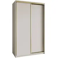 Masseno Schiebetürenschrank NISSE 120/205/60 cm Kleiderschrank mit Schubladen Schlafzimmer Schrank 2-türig Kaschmir + Gold