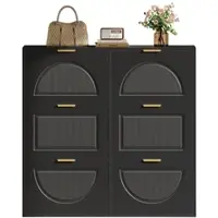 OKWISH Schuhschrank MDF schwarz 118x25x115 cm, mit 6 Klappfächern, verstellbaren Böden und Kippsicherung