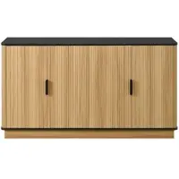 STILVORA Sideboard 4-türig mit vertikaler Riffelung und Holzoptik, Wohnzimmerschrank mit Stauraum für Wohnzimmer Flur und Esszimmer, Aufbewahrungsschrank modern