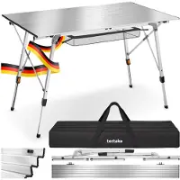 TecTake - Aluminium Campingtisch Campingtisch - höhenverstellbar - LxBxH: ca. 120x70,5x58-79cm - inkl. Tragetasche - Farbe silber