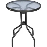 MODFU Runder Balkontisch Metall Schwarz mit Sicherheitsglas Ø60x70 cm, pulverbeschichtet