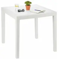 Dmora Gartentisch Agrigento, Quadratischer Gartentisch, feststehender Couchtisch in Rattan-Optik, 100 % Made in Italy, 80x80h72 cm, Weiß