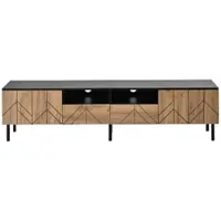 OKWISH Lowboard Schwarz-Holzoptik mit Schubladen, TV Schrank mit offener Stauraum,Moderner Stil, für Wohnzimmer