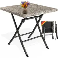 Casaria Gartentisch Wetterfest Klappbar 65x65cm Balkontisch Polyrattan Outdoor 60kg Belastbarkeit Klapptisch Terrasse Balkon Camping Tisch Creme