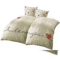 Leonado vicenti Bettwäsche 135x200 80x80 Partner Beige Weiß Rot Herz Design mit Reißverschluss 4tlg