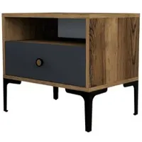 Dmora Nachttisch Dpidon, Niedrige Kommode, Tisch, Multifunktionaler Nachttisch, 56x40h51 cm, Walnuss und Anthrazit