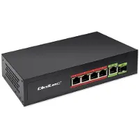 Qoltec SWITCH FAST Ethernet PoE Netzwerk Switch 4x RJ45 PoE 1x RJ45 Uplink 1x SFP | 65W | 1000 Mb