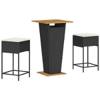 vidaXL 3-tlg. Gartenbar-Set mit Kissen Schwarz Poly Rattan