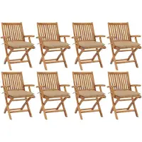 vidaXL Klappbare Gartenstühle mit Kissen 8 Stk. Massivholz Teak