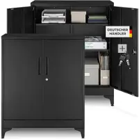 TecTake Aktenschrank Blake 80 x 40 x 100 cm 2 Verstellbare Zwischenböden Abschließbar Mit Magnetverschluss 2Er Set 80 x 40 x 100 cm Schwarz