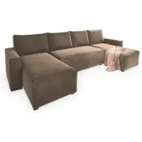 Masseno Ecksofa DENI mit Schlaffunktion U-Form, Sofa mit Bettkasten, Wohnzimmersofa, Couch, Soffa, Bettsofa, Couchgarnitur- Beige, MONOLITH 09