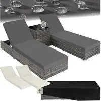 TecTake 2er Set Aluminium Rattan Sonnenliegen inkl. Tisch - verstellbare Rückenlehne - Polsterüberzug Beige/Grau
