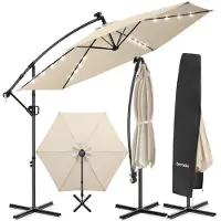 TecTake Ampelschirm drehbar LED Solar 3 x 3 m Polyester UV-Schutz Beige Solarmodul inkl. Schutzhülle, wetterfest und windbeständig