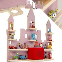 TecTake Holzregal mit Magnetstreifen - Wandmontage - Tonie-Regal - Wandregal für Kinderzimmer - Tonies Hörfiguren und Toniebox - Briefkasten - Sammlungsdisplay - rosa