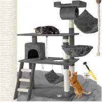 TecTake Kratzbaum Marcel 141 cm inklusive Treppe, Spielkordel und Kippschutz