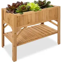 TecTake Hochbeet mit Ablage, witterungsbeständiges imprägniertes Nadelholz, Innenfolie gegen Feuchtigkeit, 119x57x90 cm, Pflanzkasten, in braun
