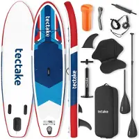 TecTake 2In1 Stand Up Paddle Board Aus Drop Stitch Material Aufblasbar Stabil Leicht und Rutschfest 288 x 77 x 22 50 cm Rot Blau