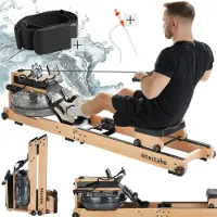 TecTake Holzrudergerät Titan XR2 aus massiver Buche, klappbar mit LCD-Anzeige, flexibler Handyhalterung und Bluetooth