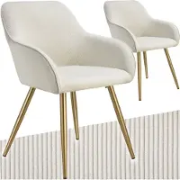 TecTake GmbH Esszimmerstuhl Marilyn, Cordoptik, gepolstert - creme/gold, 2er Set 405420