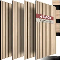 TecTake Akustikpaneele, Holzoptik in Eiche hell, MDF und Echtholzfurnier, Größe flexibel anpassbar