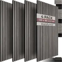 TecTake GmbH Akustikpaneele Sonic Wall Holzoptik - Eiche hellgrau, 4er Set 406059
