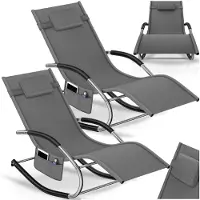 TecTake Sonnenliege ergonomisch wetterfest Kopfkissen 150 kg Belastbarkeit, inkl. Seitentasche, in grau