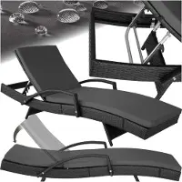 TecTake Aluminium Rattan Sonnenliege 5-fach verstellbare Rückenlehne wetterfest schwarz 190x71x34-74,5 cm