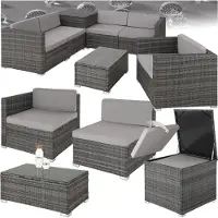 TecTake Rattan Lounge Pisa für 5 Personen widerstandsfähig und UV-beständig