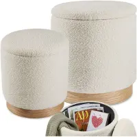 TecTake 2Er Set Sitzhocker Mit Stauraum Orchide Rund Großer Hocker 38 x 42 cm Kleiner Hocker 32 x 34 cm 38 x 38 x 42 cm Creme