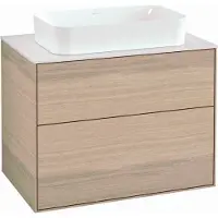 Villeroy & Boch Finion Waschtischunterschrank, 2 Auszüge, mit integrierter Beleuchtung, Waschbecken mittig, ohne Hahnloch, 800x603x501mm, Glass White Matt, G63100PC