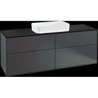 Villeroy & Boch Finion Waschtischunterschrank, 4 Auszüge, mit integrierter Beleuchtung, mit Hahnloch, 1600x603x501mm, Glass Black Matt, G32200HG