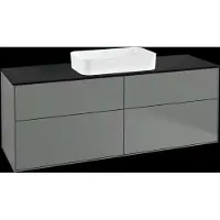 Villeroy & Boch Finion Waschtischunterschrank, 4 Auszüge, mit integrierter Beleuchtung, mit Hahnloch, 1600x603x501mm, Glass Black Matt, G32200GM