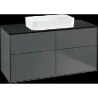 Villeroy & Boch Finion Waschtischunterschrank, 4 Auszüge, mit integrierter Beleuchtung, Waschbecken mittig, ohne Hahnloch, 1200x603x501mm, Glass Black Matt, G67200GK