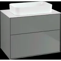 Villeroy & Boch Finion Waschtischunterschrank, 2 Auszüge, mit integrierter Beleuchtung, Waschbecken mittig, ohne Hahnloch, 800x603x501mm, Glass White Matt, G63100GM
