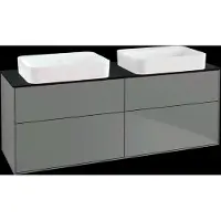 Villeroy & Boch Finion Waschtischunterschrank, 4 Auszüge, mit integrierter Beleuchtung, für 2 Waschbecken, ohne Hahnloch, 1600x603x501mm, Glass Black Matt, G72200GM, Farbe: Olive Matt Lacquer
