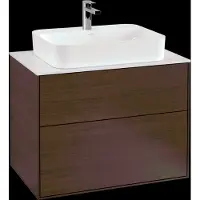 Villeroy & Boch V&B Waschtischunterschrank Wandbeleuchtung Finion 80x60,3cm, Abd.-Pl. wh. m, Walnut veneer