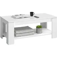 Dmora Couchtisch Dbara, Couchtisch mit anhebbarer Ablage, Couchtisch für das Wohnzimmer, 102x50h43/54 cm, MattWeiß