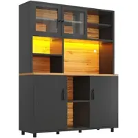 STILVORA Hochschrank 185 cm mit LED-Beleuchtung und App-Steuerung, Küchenschrank mit Schiebetüren und verstellbaren Regalen, Vitrinenschrank für Küche und Esszimmer Schwarz