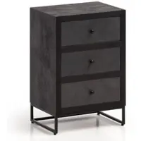 KADIMA DESIGN Nachttisch Mango Massivholz / Steinoptik 40x60x30 cm Nachtschrank Boxspringbett, Design Nachtkonsole Schwarz mit 3 Schubladen, Nachtkommode mit