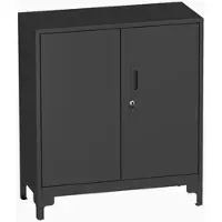 OKWISH Aktenschrank Metallschrank 91x80x35 cm 2 Regale mit abschließbaren Türen Schwarz für Büro Homeoffice Garage Keller, robust mit Anti Kipp Gurten