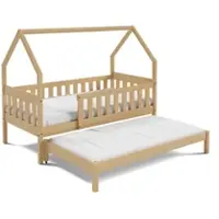 Masseno Kinderbett BAMBINA 80x160 cm mit Rausfallschutz, Doppelbett für Mädchen und Jungs, Hausbett für Kinder, Kiefernholz